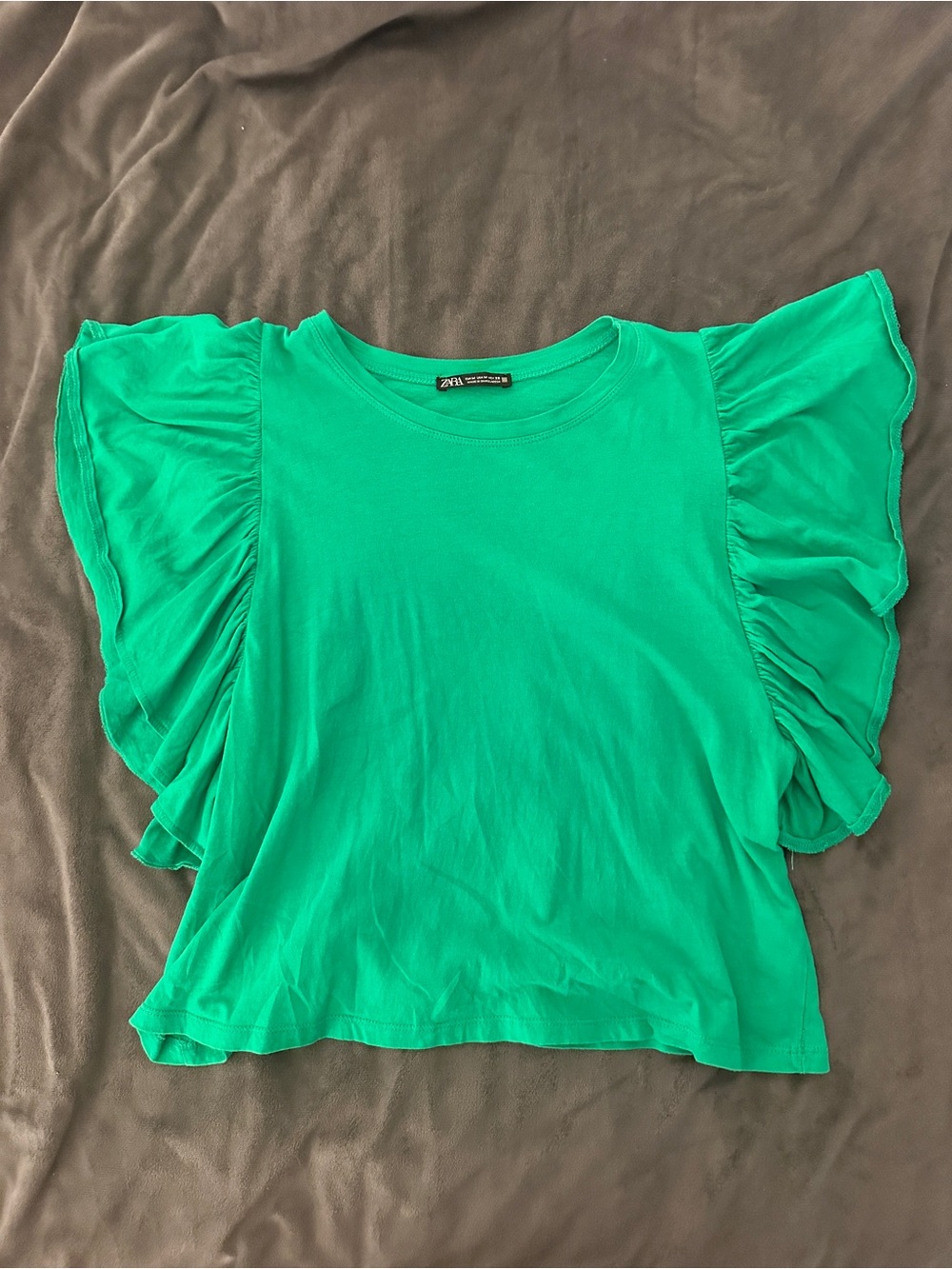 Zara Emerald Ruffle Sleeve Crop Top